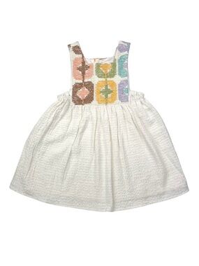 Zara Girls Cream Smocked dress with Multicolor Patterned Yoke